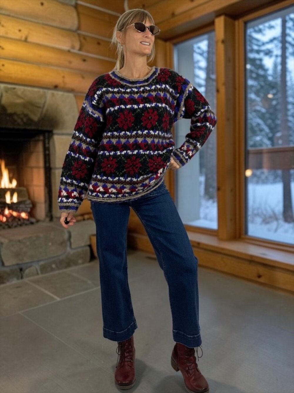 Icelandic Design Vintage 90s Wool Sweater S/M Snowflake Nordic Crewneck